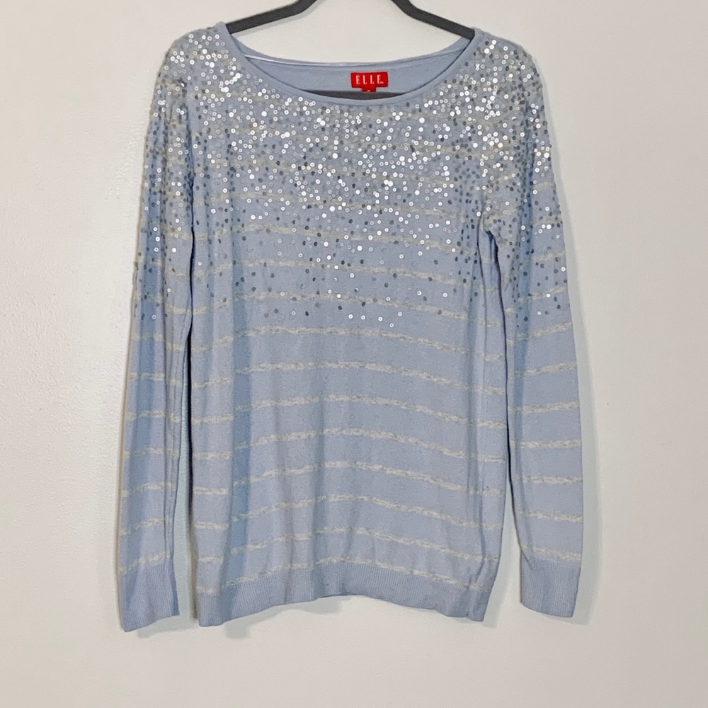 ELLE Lavender Gray Sequin Pullover Sweater Sz M